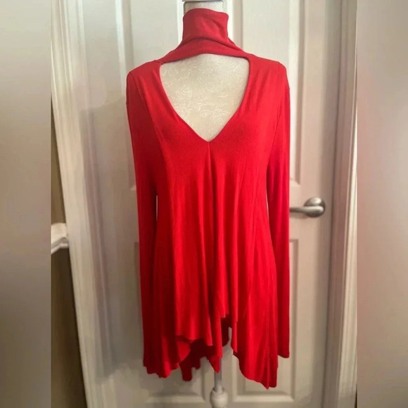 Free people mock neck high low sweater top red S - Picture 6 of 11